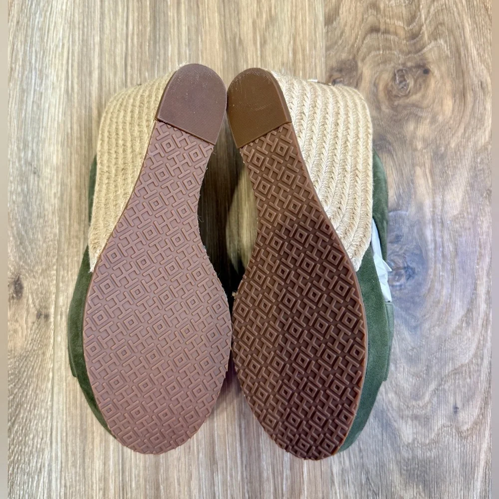 Tory Burch Green Suede Espadrille Platform Slide Sandals